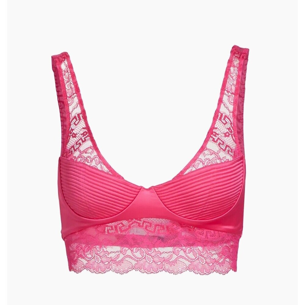 NWT $550 Versace Runway Bralette Bustier Satin Lace Pink Size 1C/ 32C/ XS